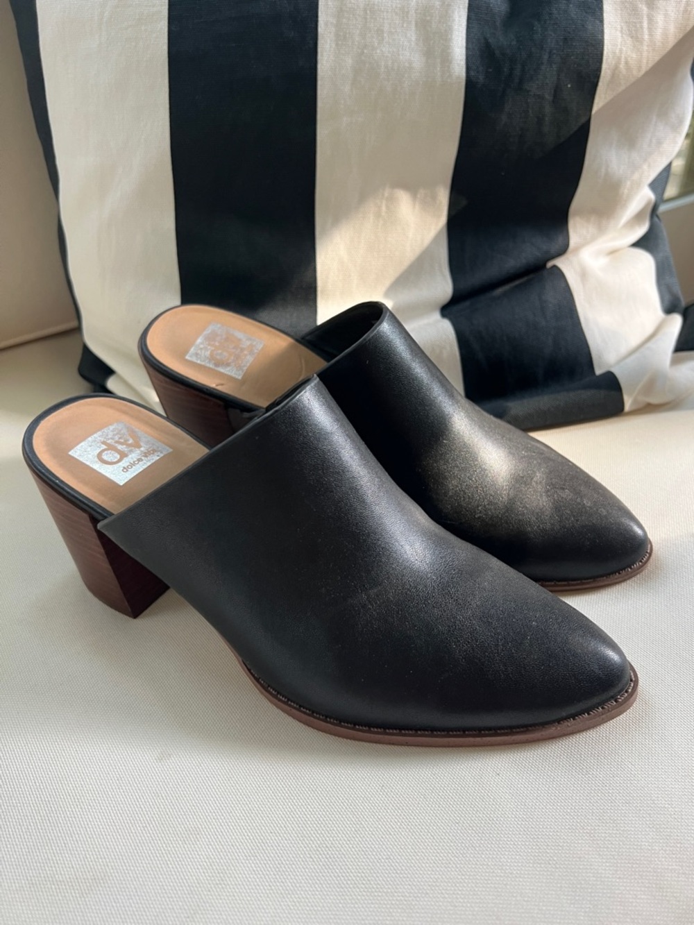 Dolce Vita Black Leather Slip-On Mule Heels